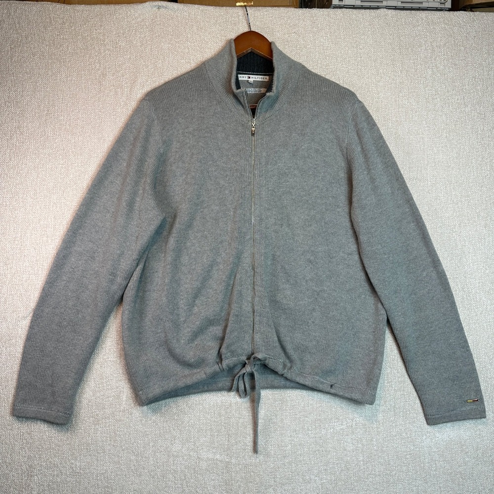 Tommy Hilfiger VTG Mens XL Gray Full Zip Cotton Shaker Knit Sweater Hong Kong